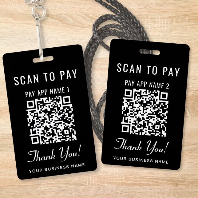 Crachá Scan to Pay 2 Payment QR Codes Black (Scan to Pay 2 Payment QR Codes Social Media Badge)