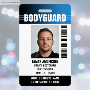 Crachá Segurança de Guarda-costas ID Foto Logotipo Azul P