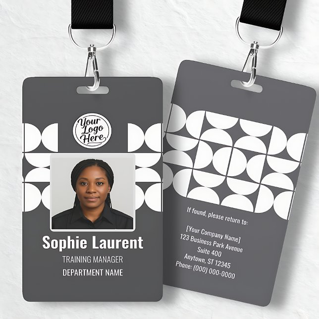 Crachá Segurança Moderna Geométrica Cinza Escuro Branco E (Dark Gray White Geometric Modern Company Security Badge)