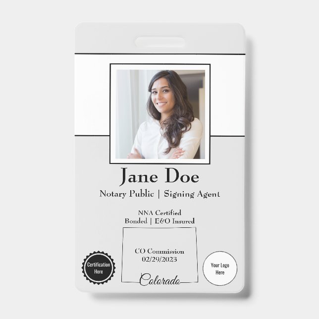 Crachá Selo de Notário Público do Estado do Colorado com  (Frente)