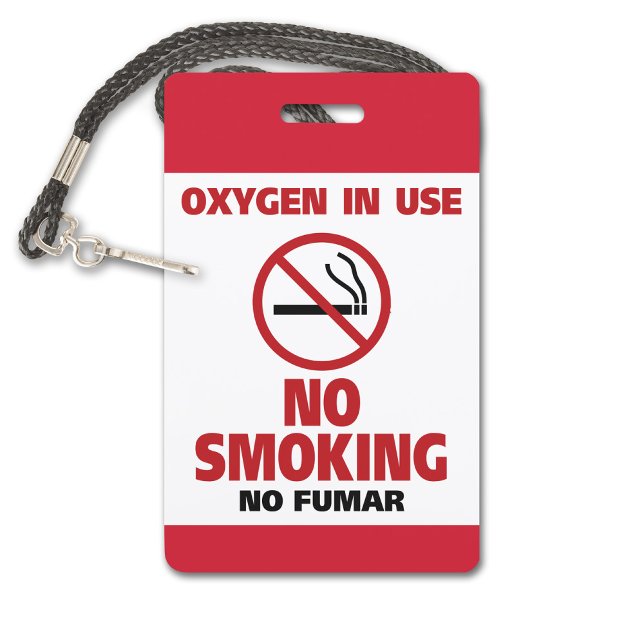 Crachá Sem fumar - Oxigênio em uso - Sem fumaça (No Smoking Plastic Badge for a Lanyard)