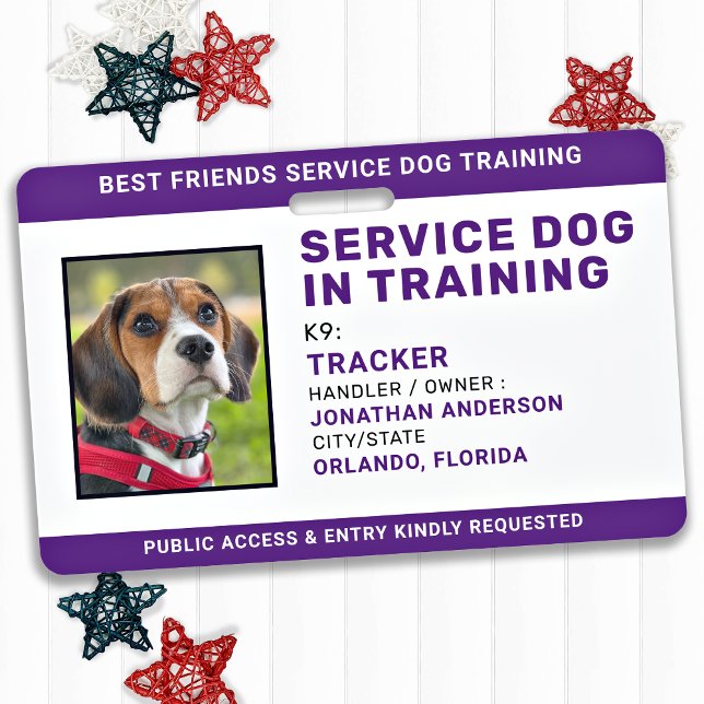 Crachá Service Dog In Training Personalizado Photo ID (Criador carregado)