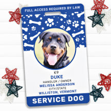 Service Dog Personalizado Blue Paw Imprime o ID de