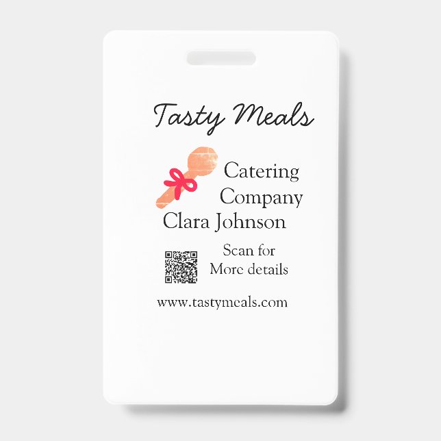 Crachá serviços de catering adicionar nome código QR site (Frente)