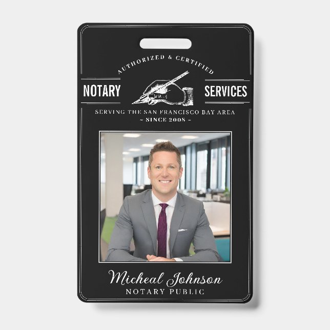 Crachá Serviços de Notário Vintage Profissional Preto Per (Frente)