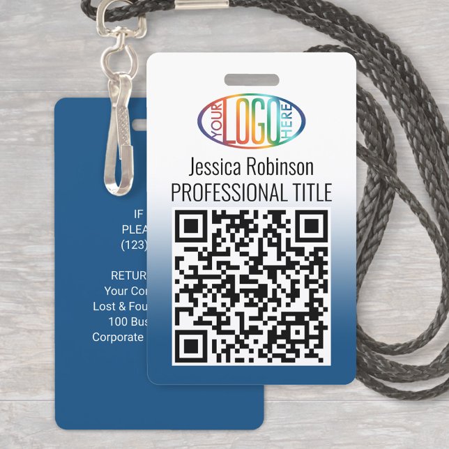 Crachá Seu logotipo, código QR, nome e título gradiente a (Criador carregado)