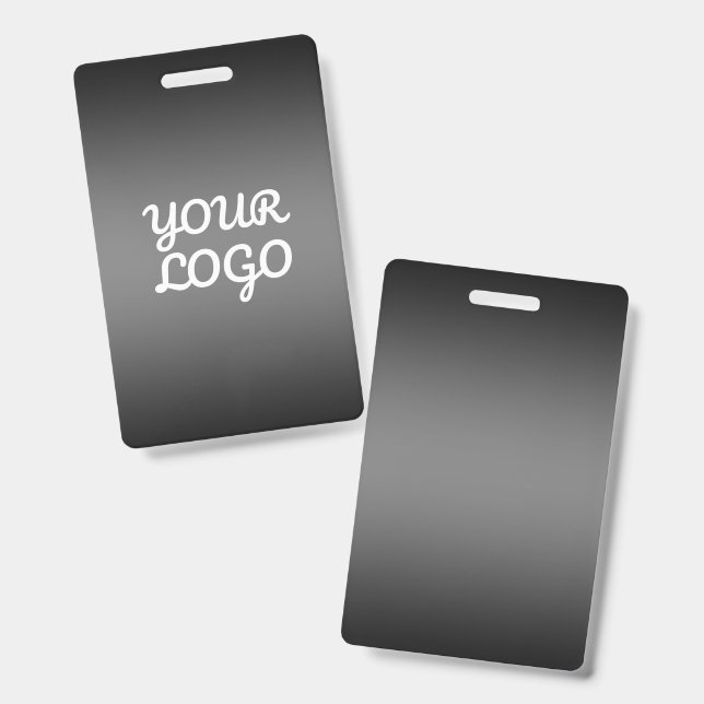 Crachá Seu Logotipo & Moderno Ombre Simples | Cinza Escur (Frente e verso)