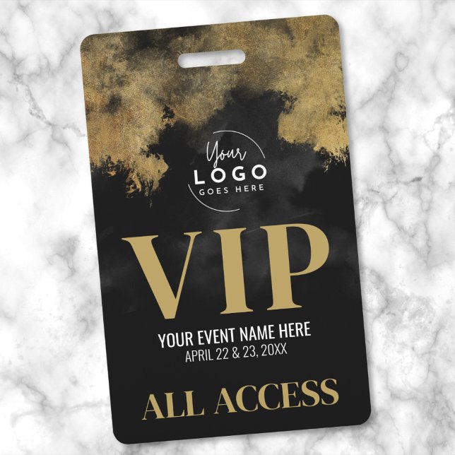 Crachá Seu logotipo VIP de evento Dourado preto (Your Logo Black Gold Event VIP Badge)
