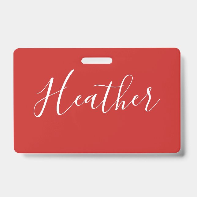 Crachá Seu Script Branco Personalizado em Vermelho (Frente)