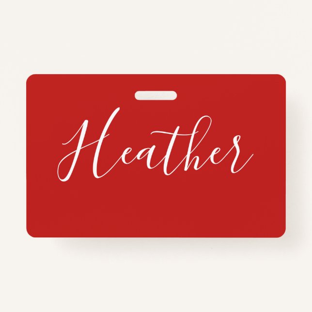 Crachá Seu Script Branco Personalizado em Vermelho (Frente)