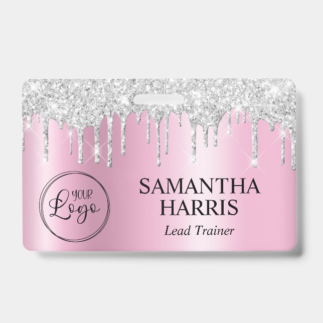 Crachá Silver Glitter Drips Pink Shimmer (Frente)