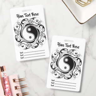 Crachá Símbolo Yin & Yang Preto e Branco Estilo Tatuagem