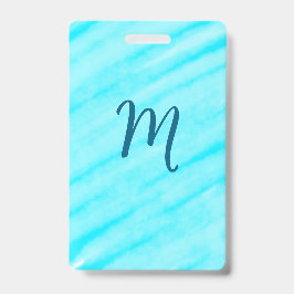 Crachá simple blue whi watercolor lines add your monogram