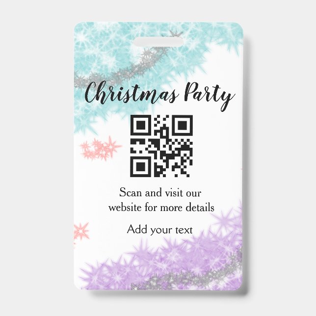 Crachá Simple christmas party website barcode QR add name (Front)