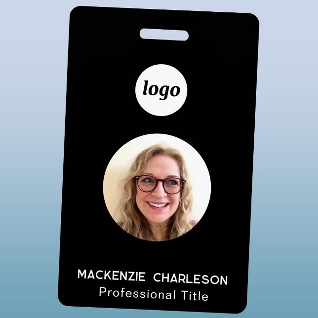 Crachá Simple Photo ID Business Nametag  (Simple logo with custom text business branding promotional photo id name badge or tag)