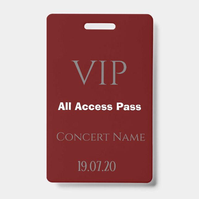 Crachá Simples de concerto de acesso VIP completo (Frente)