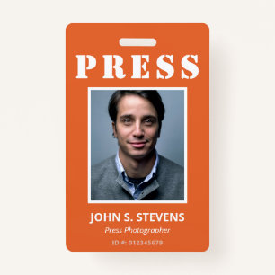Crachá Simples Orange White Photo Press ID