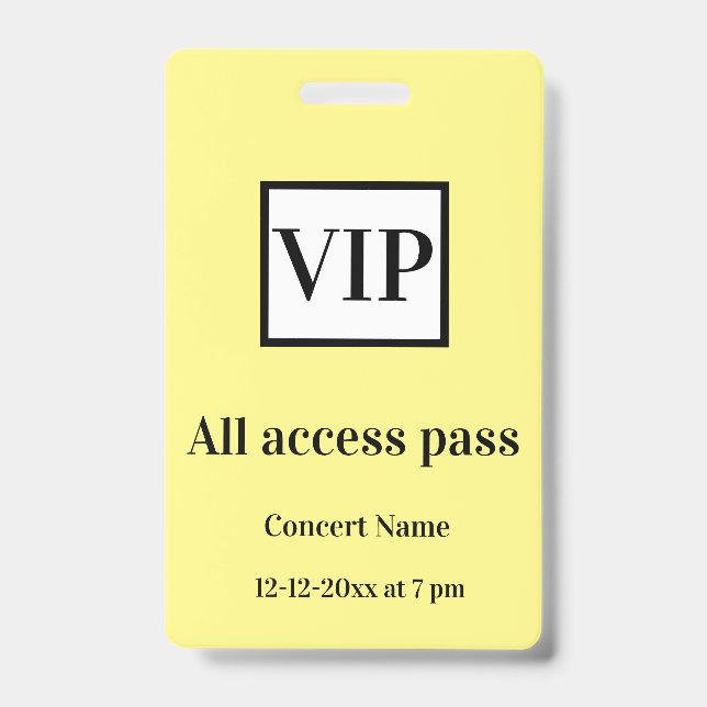 Crachá simples vip todos os acessos passe concerto ocasio (Front)