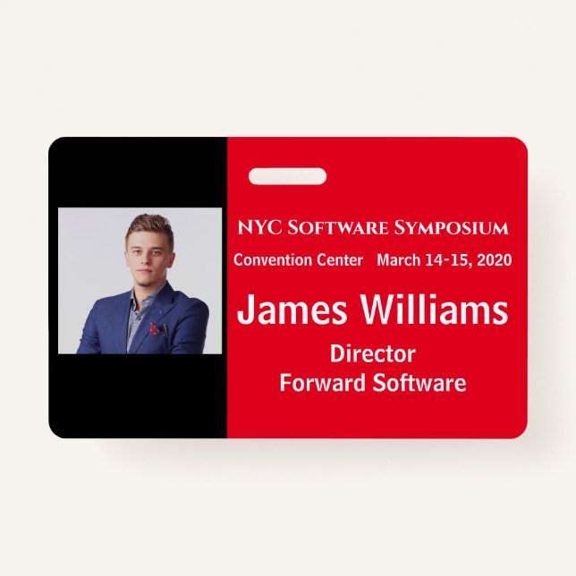 Crachá Simpósio Horizontal Vermelho, Branco, Preto (Frente)