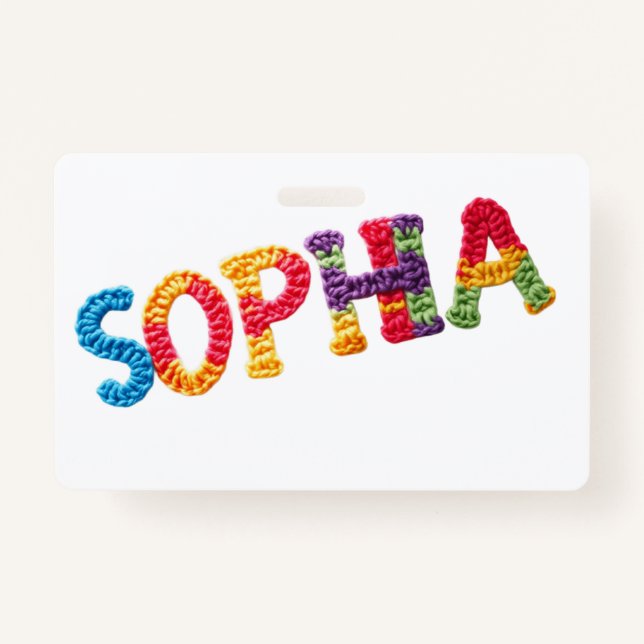 Crachá Sophia Name in Vibrant Crochet Pattern (Frente)