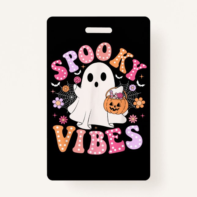 Crachá Spookes Vibes Ghost Retro Groovy Halloween (Frente)