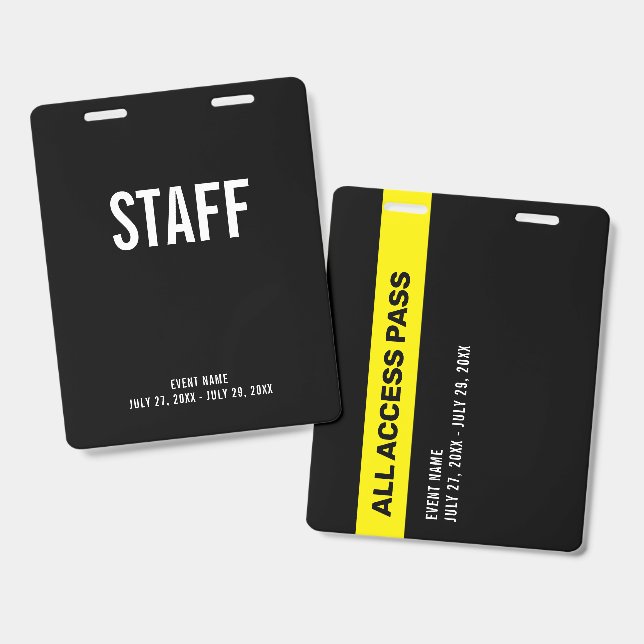 Crachá Staff All Access Pass Backstage ID (Frente e verso)