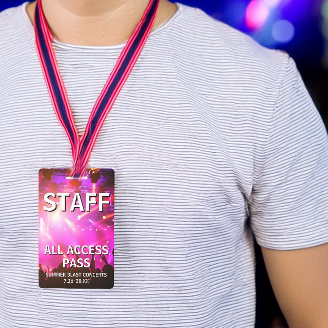 Crachá STAFF Todos os Eventos de Concerto com Acesso Libe (STAFF All Access Pass Concert Event Badge)