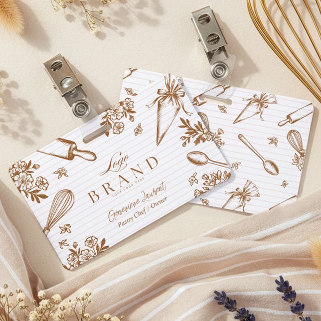 Crachá Stripe Baking Utensil Pastry Cake Bakery Shop Logo (Stripe Baking Utensil Pastry Cake Bakery Shop Logo Badge)