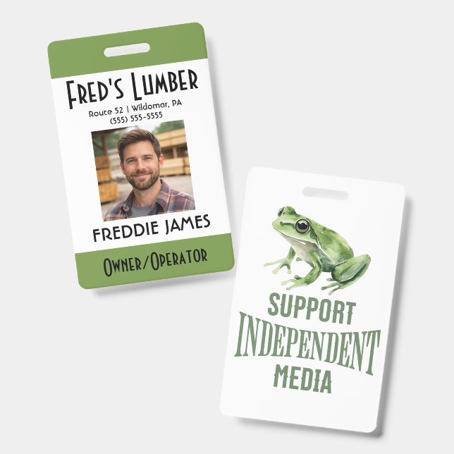 Crachá Support Independent Media Frog Name Badge (Frente e verso)