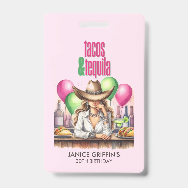 Crachá Tacos Rosa-Claro Aniversário Despedida de Solteira (Frente)