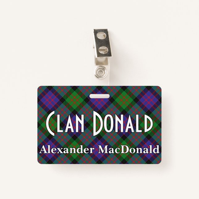 Crachá Tartan áspero de Donald MacDonald do clã (Frente com Clipe)