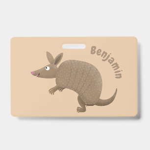 Crachá Tatu engraçado ilustração de desenho animado feliz