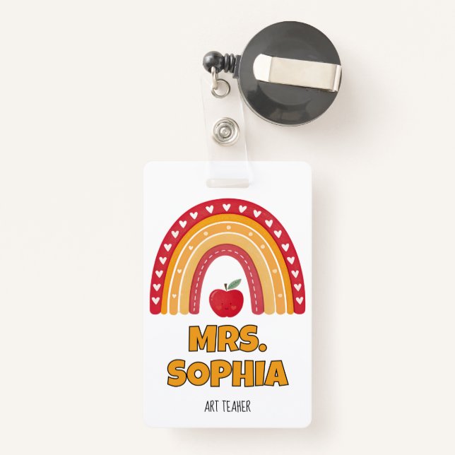 Crachá Teacher ID Badge Holder – Rainbow Design (Costas com retrátil)
