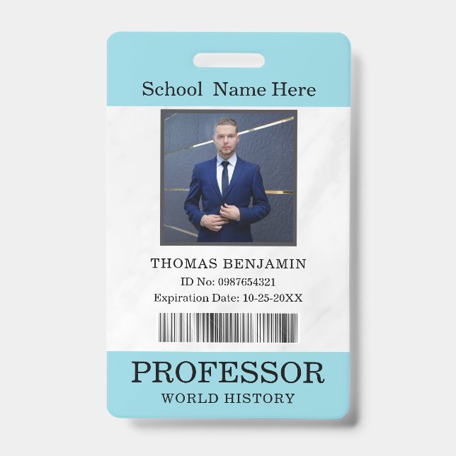Crachá Teacher ID Card Name School Template Photo Badge (Frente)