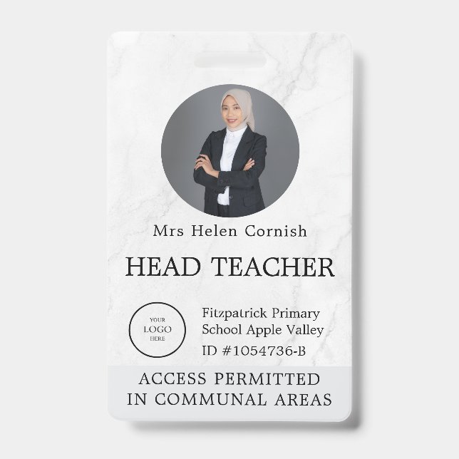 Crachá Teacher ID Card Name School Template Photo Badge  (Frente)