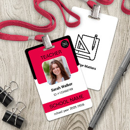Crachá Teacher Photo ID Badge – School Staff - Red