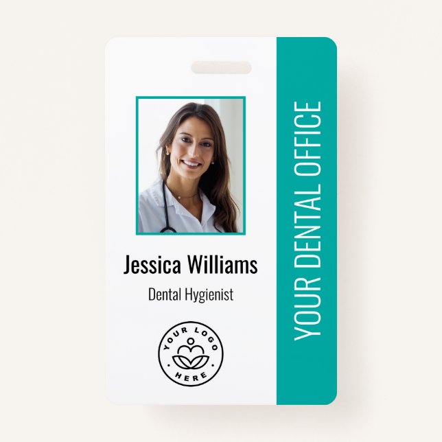 Crachá Teal do logotipo do seu escritório de dentista (Frente)
