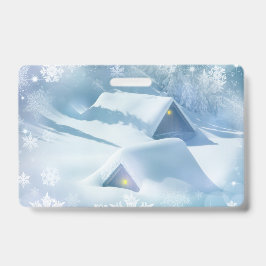 Crachá Telhado coberto de neve em uma floresta