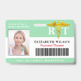 Crachá Terapeuta Respiratório | ID de Funcionário Médico 