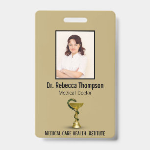 Crachá Tigela Médica Cobra Bege Higéia Ouro ID Fotográfic
