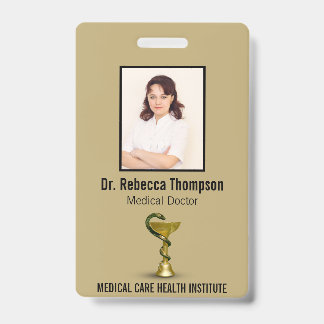 Crachá Tigela Médica Cobra Bege Higéia Ouro ID Fotográfic