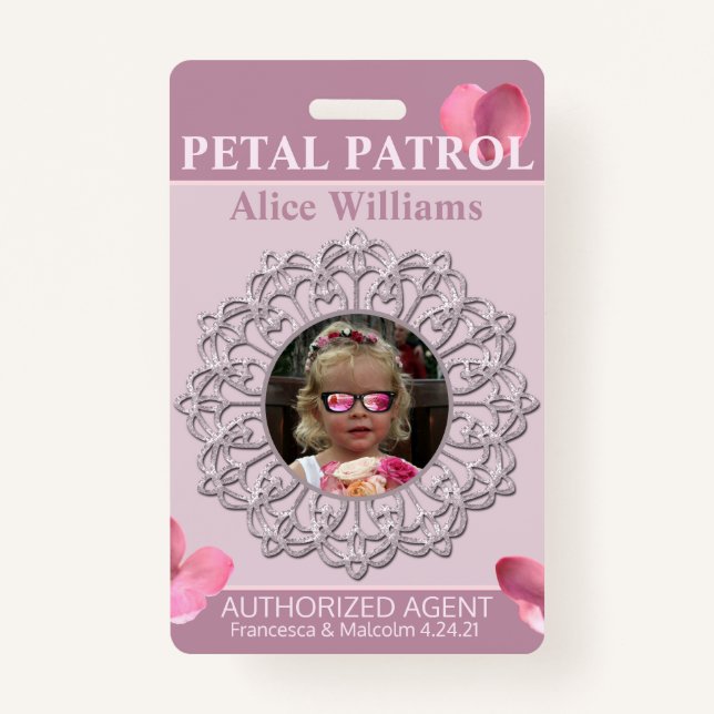 Crachá Todas as estações Pink Petal Patrol Flower Girl Cr (Frente)