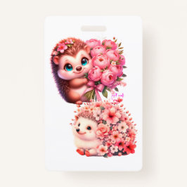 Crachá Tow cuteRomantic Floral Hedgehog Duo Illustration