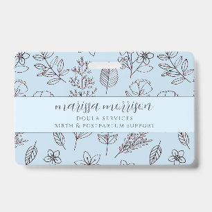Crachá Traço Floral Branco Desenho Mão Azul Doula