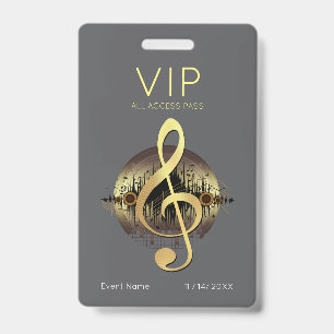 Crachá Treble de Ouro VIP Acesso Total Moderno Cinza Luxo