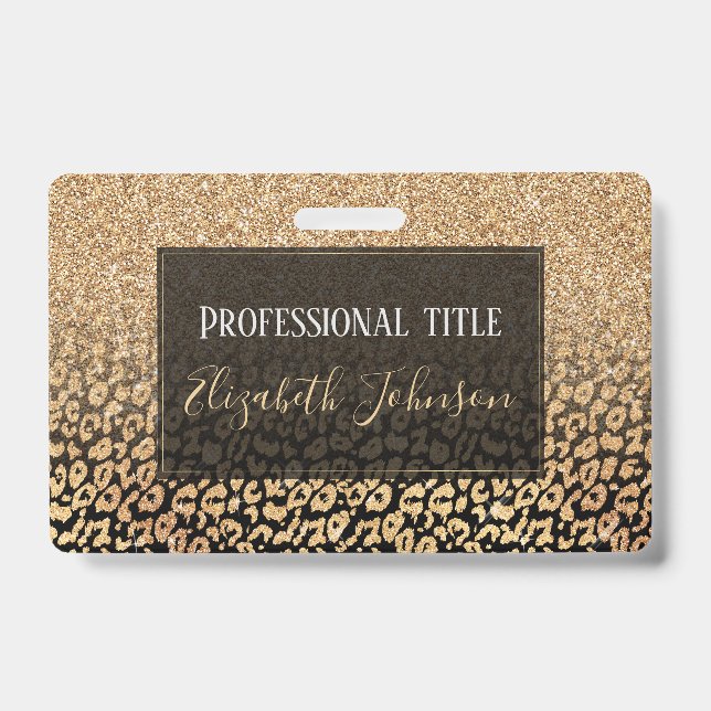 Crachá Trendy Black Glitter Leopard Dourado (Frente)