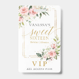 Crachá Trendy blush floral gold sparkles sage doce 16º