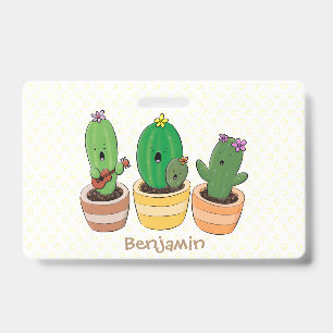 Crachá Trio de cactus fofos cantando ilustração de desenh