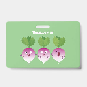 Crachá Trio de vegetais de nabo fofo cantando desenho ani