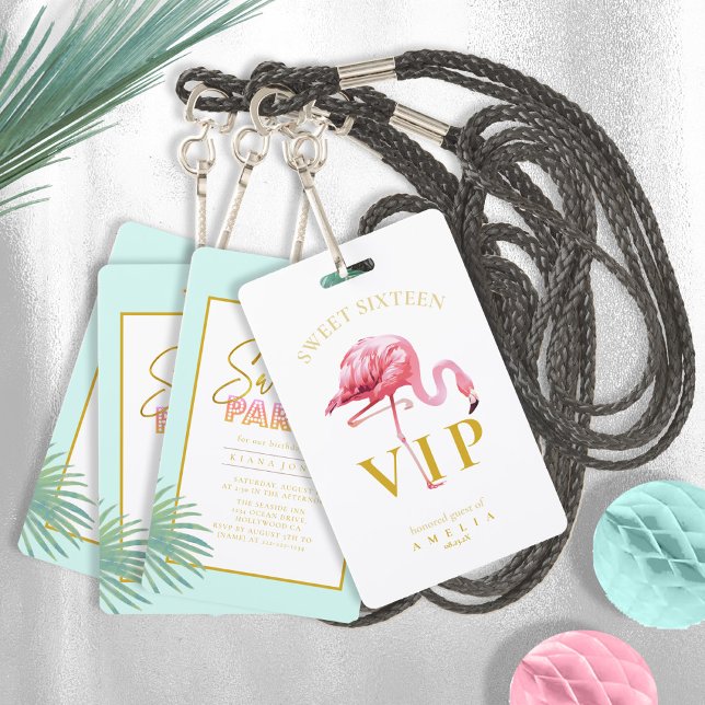 Crachá Tropical Flamingo Palms Sweet 16 ID922 (Criador carregado)